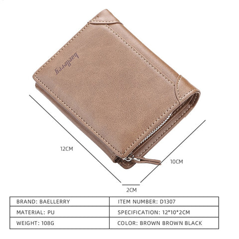 High-Quality Leather Men's Wallets Short Zipper Design Card Holder Men Purse Vintage Coin Purse Men's Wallets