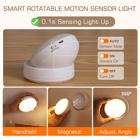 360 Rotated PIR Motion Sensor Night Light Led Wall Lamps Rechargeable Auto/On/Off Under Cabinet Light Wireless Closet Night Lamp