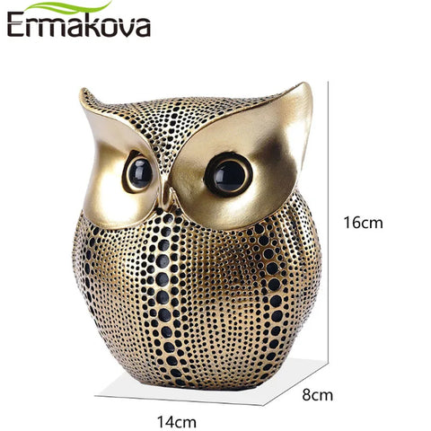 ERMAKOVA 16cm Nordic Golden Owl Statue Figurine Resin Animal Sculpture Crafts Home Living Room Office Decoration Gift.