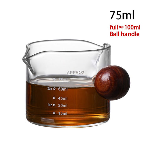 Wood Handle Glass Espresso Measuring Cup Double/Single Mouth