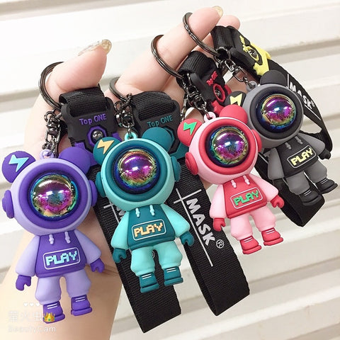 Cartoon Lightning Bear Keychain Cute Astronaut Bear Doll Keyring Bag Pendant Couple Car Keyholder Creative Bag Charm Accessories