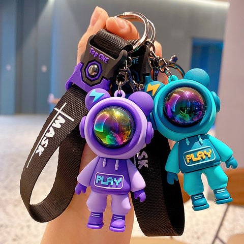 Cartoon Lightning Bear Keychain Cute Astronaut Bear Doll Keyring Bag Pendant Couple Car Keyholder Creative Bag Charm Accessories